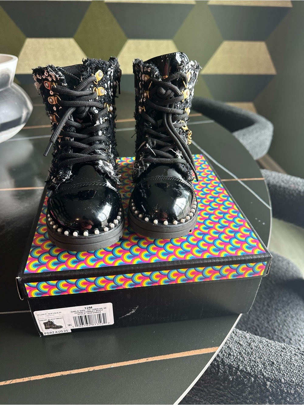 Kurt Geiger Kids Black Studded Lace-Up Boots
